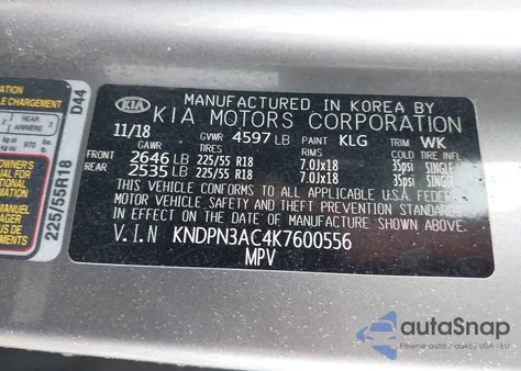 2019 Kia Sportage Ex z USA, uszkodzony, nr VIN KNDPN3AC4K7600556